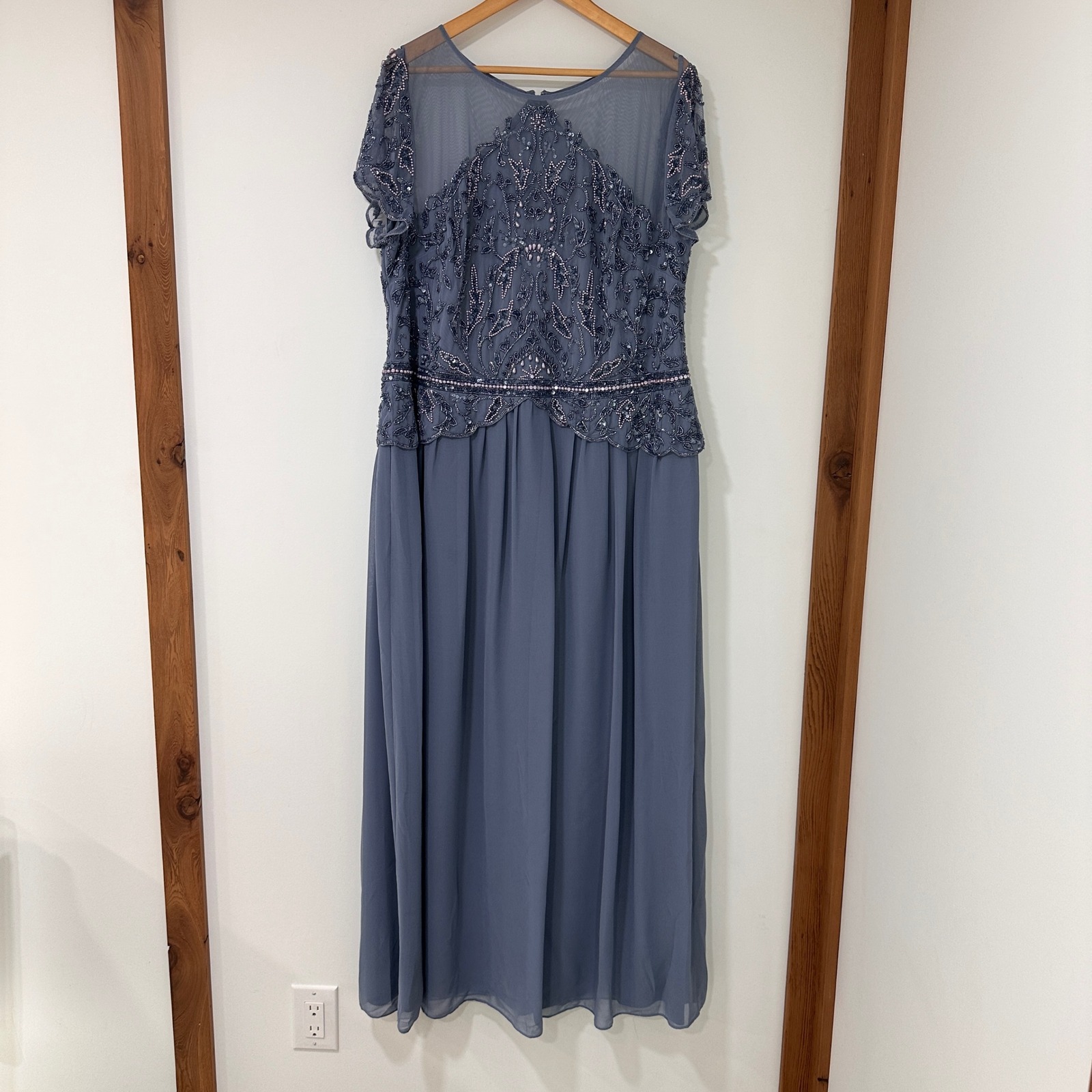 Adrianna Papell Beaded Gown Women 22w Blue Floral Sequin Wedding Guest Mother